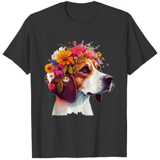 Cute Beagle Flower Crown Pet Dog Breed Floral Pupp T Shirts