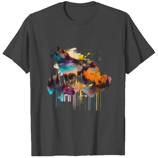 Mountain Wolf Multicolor Watercolor Portrait T Shirts