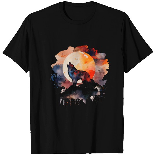 Wolf Howling at Moon Watercolor T Shirts