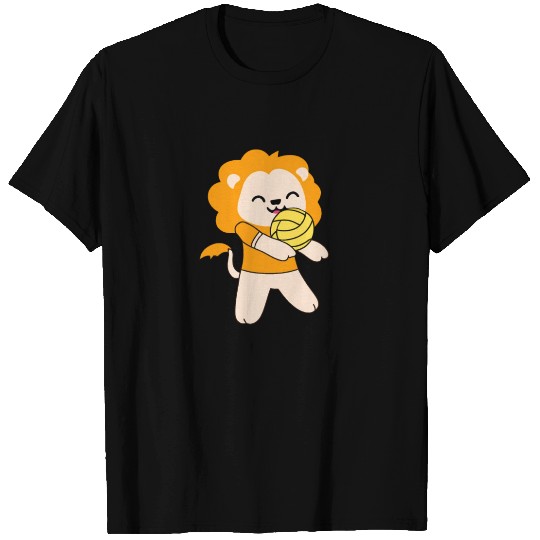 Kawaii cute lion playing volleyball T Shirts