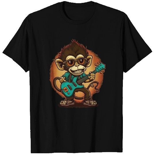 Monkey Chimpanzee Playing Acousitc Rock Guitar T Shirts