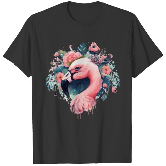 Cute Pink Flamingo Tropical Bird Flower Crown Flor T Shirts