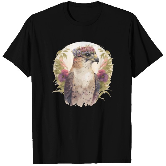 Watercolor Falcon Birds Of Prey Flower Crown Flora T Shirts