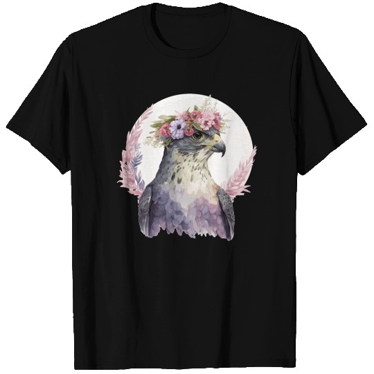 Falcon Birds Of Prey Flower Crown Floral Bird Watc T Shirts