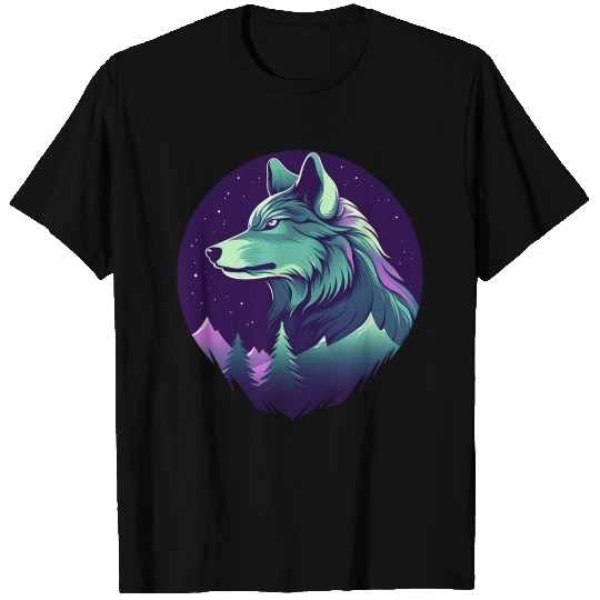 Starry Night Wolf With Northern Light Colors T Shirts