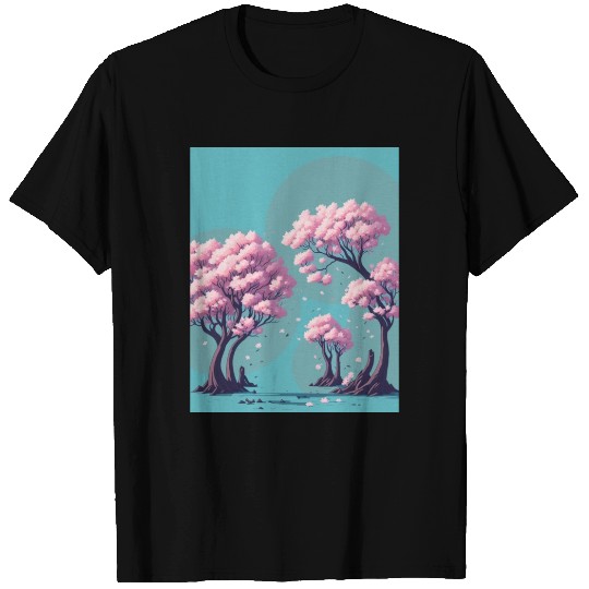 Cherry Blossom tress with falling flowers T Shirts
