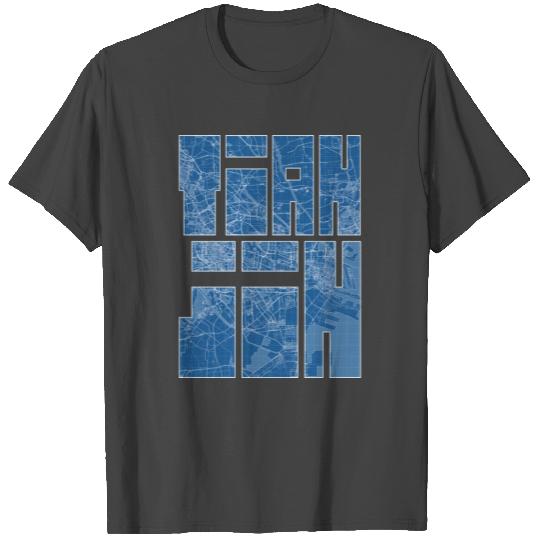 Tianjin China City Map Typography Blueprint T Shirts