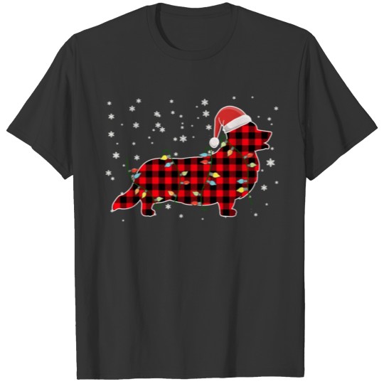 Welsh Corgi Dog Santa Holiday Buffalo Plaid T Shirts