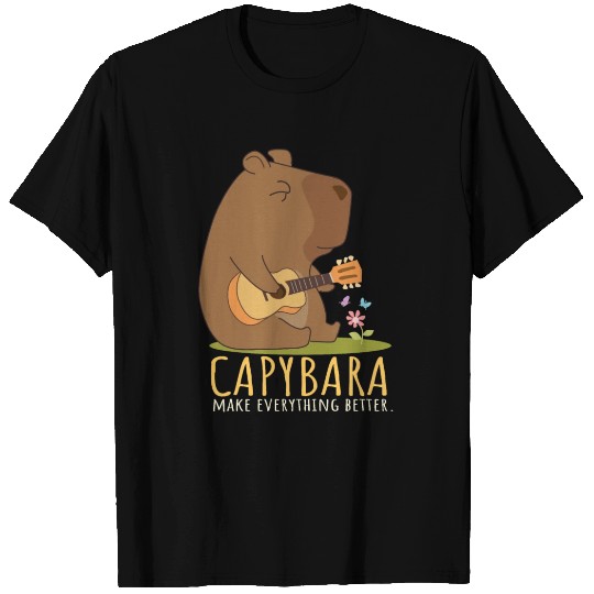 Capybara Playing Guitar Make Everything Better T Shirts