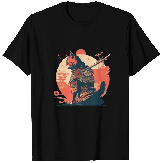 Samurai cat features unique swords and katana T Shirts