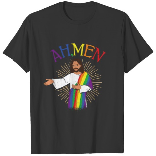 Men Funny Jesus Gay LGBTQ Rainbow LGBT Pride Month T Shirts