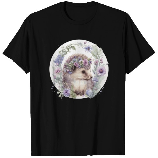 Cute Hedgehog Flower Crown Floral Animal Lovers T Shirts