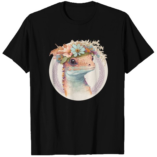 Cute Watercolor Gecko Reptile Flower Crown Boho Ae T Shirts
