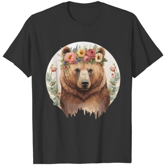 Cute Brown Bear Grizzly Flower Crown Animal Lovers T Shirts