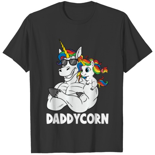 Daddy Unicorn Daddycorn With Muscle Holding Baby T Shirts