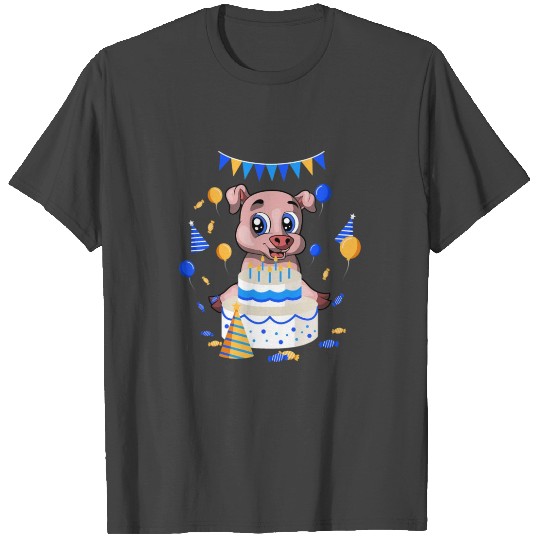 Kids Birthday Party Cake Cute Piglet Farm Animal T Shirts