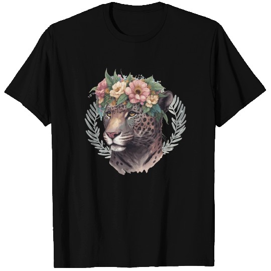 Watercolor Jaguar Flower Crown Wild Cat Lover T Shirts