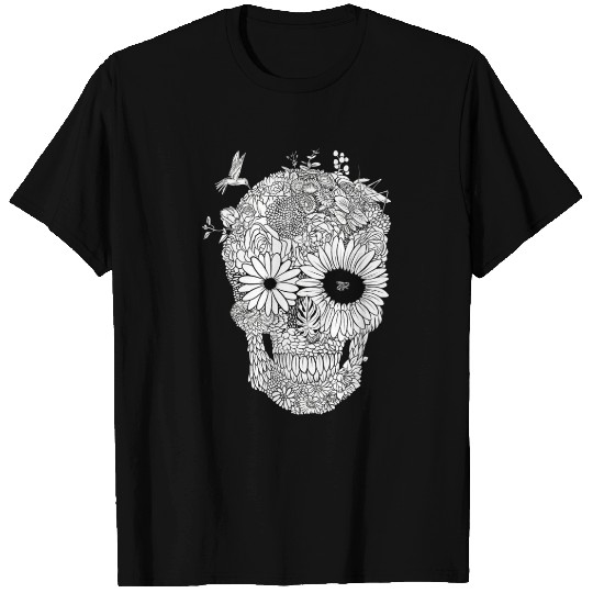 White Flower Skull T Shirts