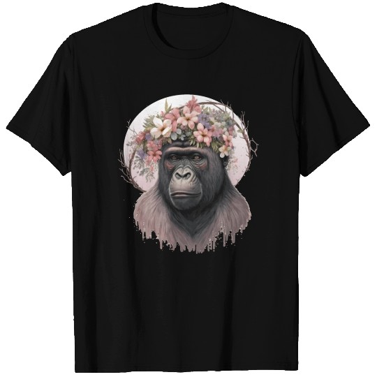 Floral Gorilla Flower Crown Monkey Lover T Shirts
