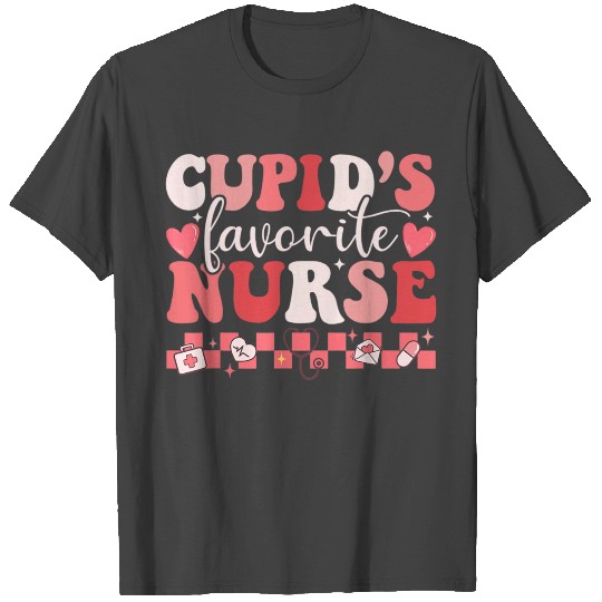Groovy Retro Cupids Favorite Nurse Valentines Day T Shirts