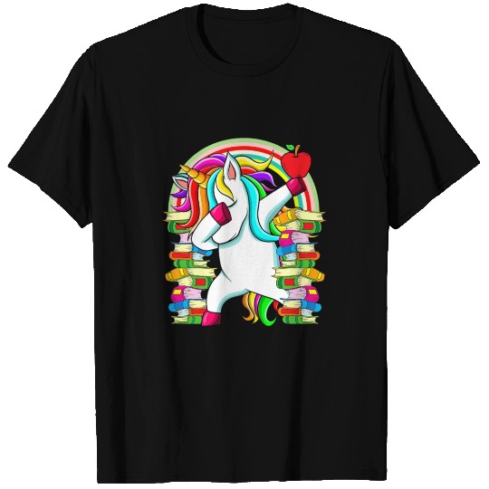 Womens Reading Teacher Dabbing Unicorn Elementary T Shirts