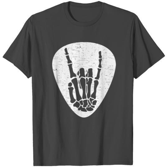 Cool Rock And Roll Skeleton Hand On A Guitar Pick T Shirts