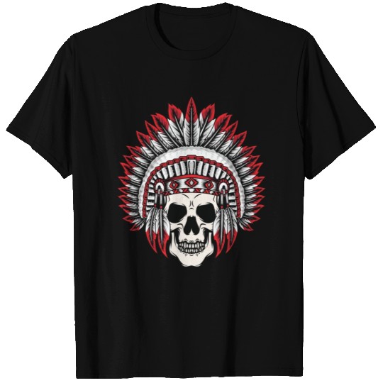 Indian Apache Cap On Skeleton Head T Shirts