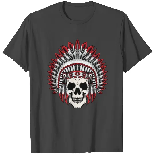 Indian Apache Cap On Skeleton Head T Shirts