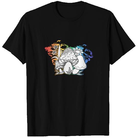 Mushroom Silhouettes Surrounded By Colorful Energy T Shirts