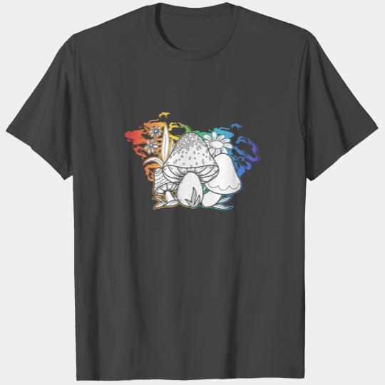 Mushroom Silhouettes Surrounded By Colorful Energy T Shirts