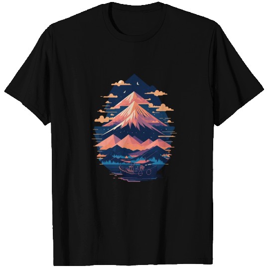 Serene Mount Fuji Sunset Peaceful River Scenery T Shirts