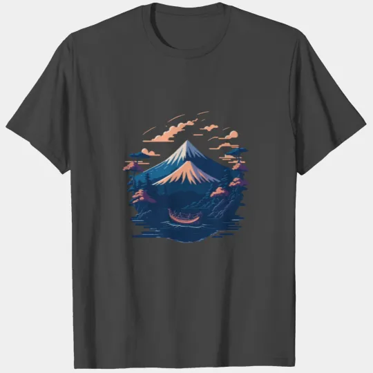 Serene Mount Fuji Sunset Peaceful River Scenery T Shirts