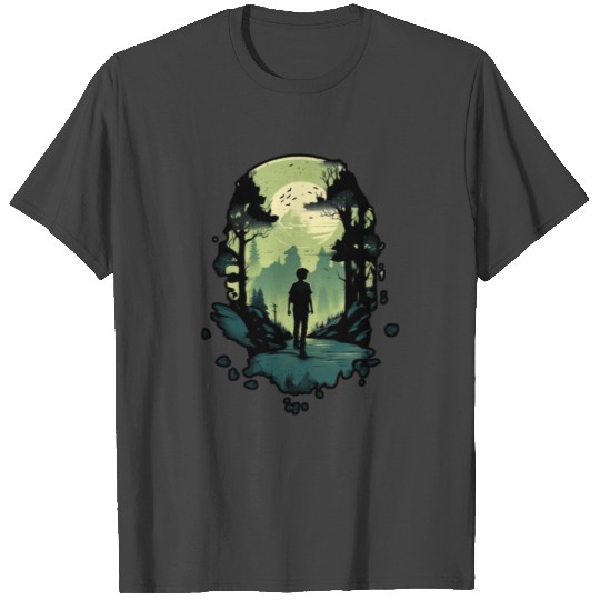 Wilderness Explorer, Man silhouette on forest T Shirts