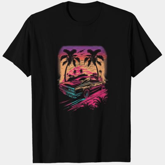 Retro Car in Synthwave Style T Shirts