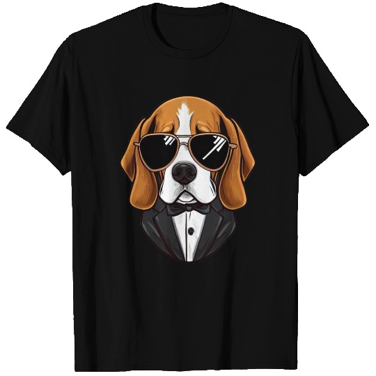 BEAGLE WEARING SUNGLASSES AND TUXEDO T Shirts