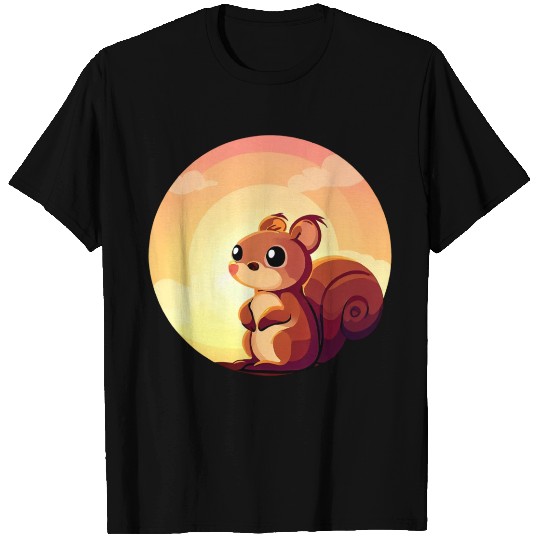 Squirrel Round Sunset Design T Shirts