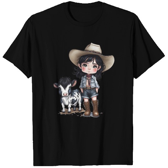 Cowgirl with Cow T Shirts