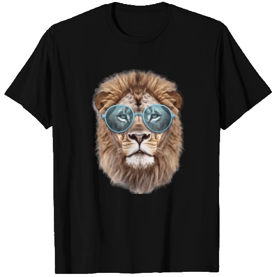 African Lion Wearing Blue Sunglasses Wildlife T Shirts