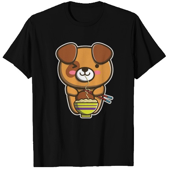 Cute Japanese Dog Eating Ramen Noodle Kawaii Dog T Shirts