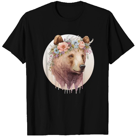 Watercolor Brown Bear Grizzly Flower Crown Wild An T Shirts