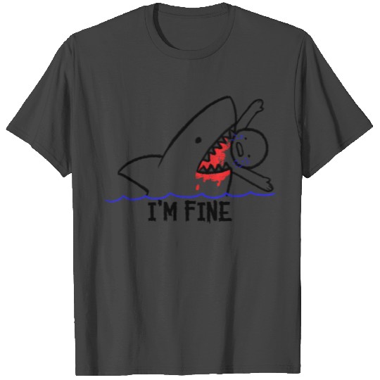 I'M Fine Shark Attack Bloody Eating Stick Person T Shirts