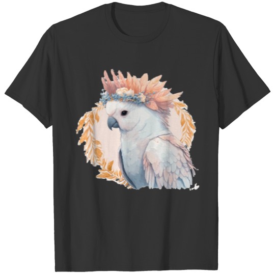 Cute Watercolor Cockatoo Parrot Bird Flower Crown T Shirts