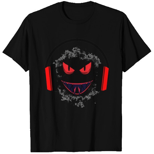 black sticker with a red face and a big headphones T Shirts