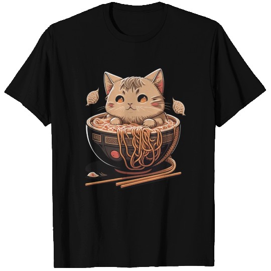 Kawaii Neko Cat Eating Ramen Noodles Japanese Food T Shirts