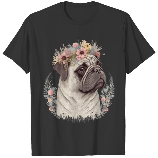 Cute Pug Flower Crown Pet Dog Breed Floral Puppy T Shirts