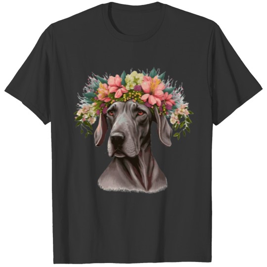 Cute Great Dane Flower Crown Pet Dog Breed Floral T Shirts