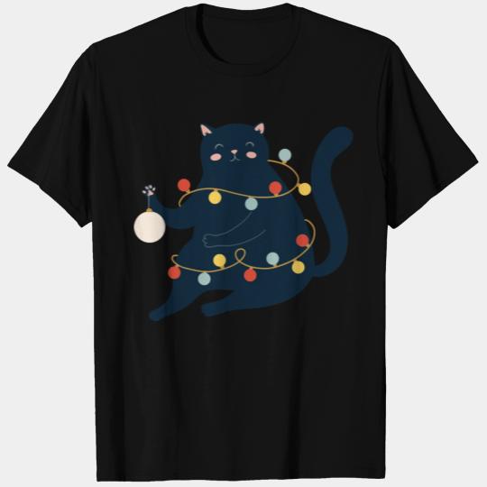 Black Christmas Lights Cat T Shirts