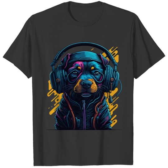 Cute Rottweiler Dog Wearing Headset for Gamer T Shirts