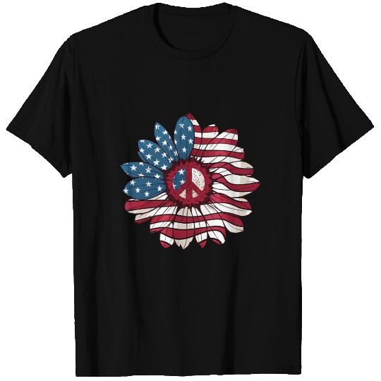 American Flag Flower Independence Day Sunflower 4T T Shirts