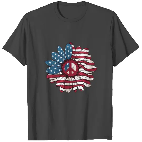 American Flag Flower Independence Day Sunflower 4T T Shirts